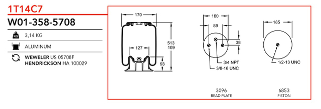 W01-358-5708 | Firestone Airide Luftfjeder til Hendrickson aksel