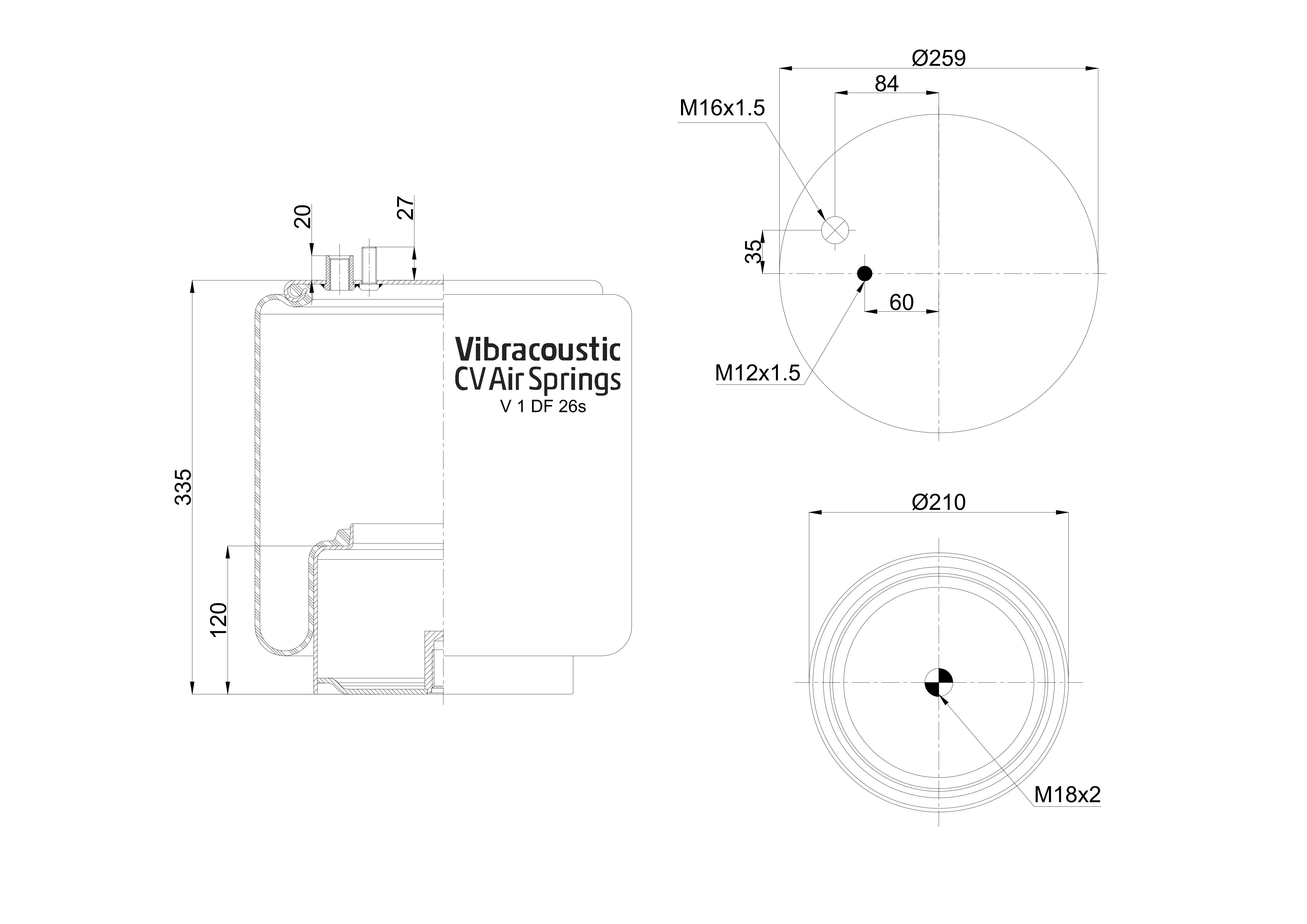 V 1 DF 26S-2 | Vibracoustic Aircruise Air Spring for Dongfeng Kinland Truck