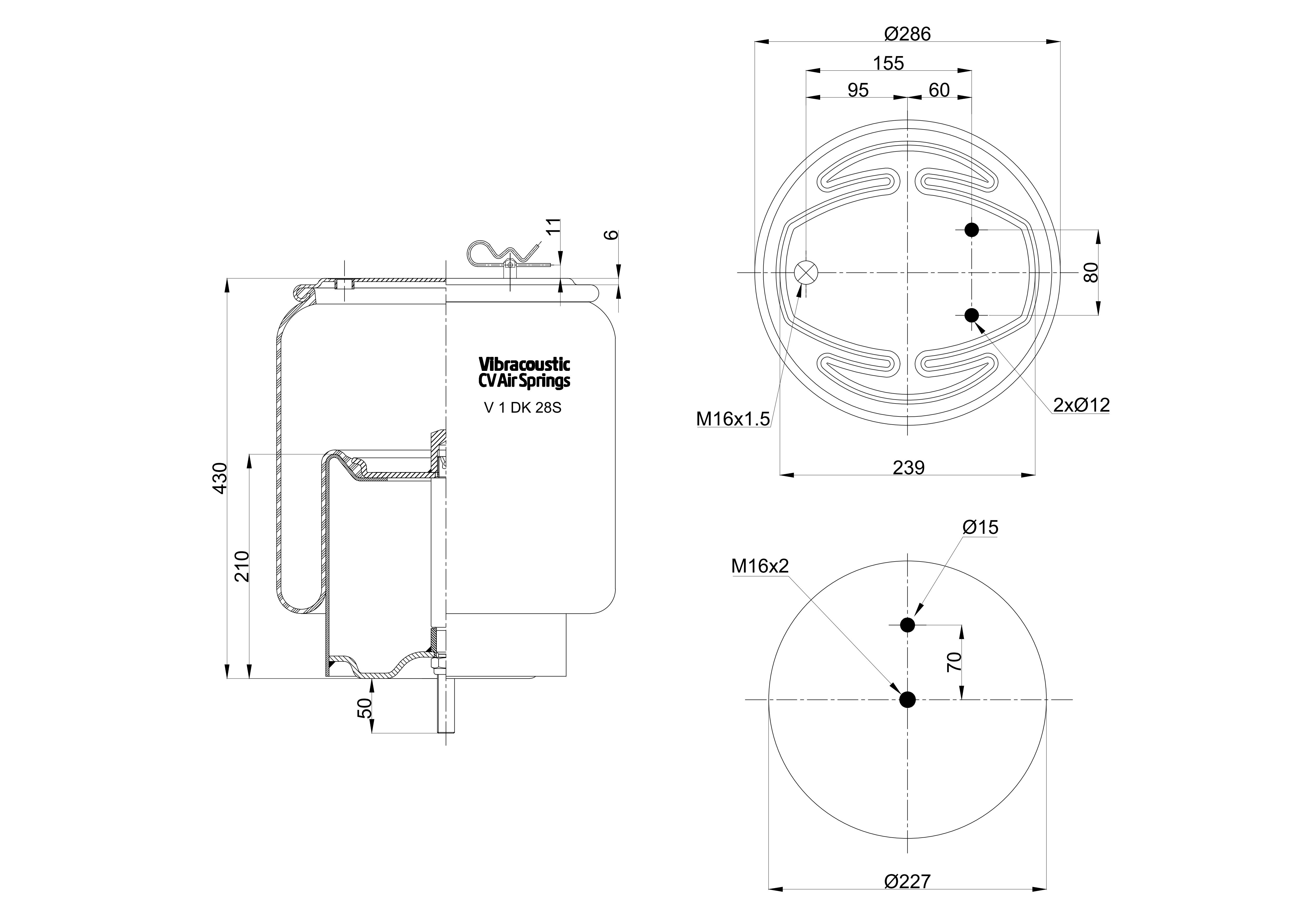 V 1 DK 28S-672202 | Vibracoustic Aircruise Air Spring for Scania P,R,T Series Truck