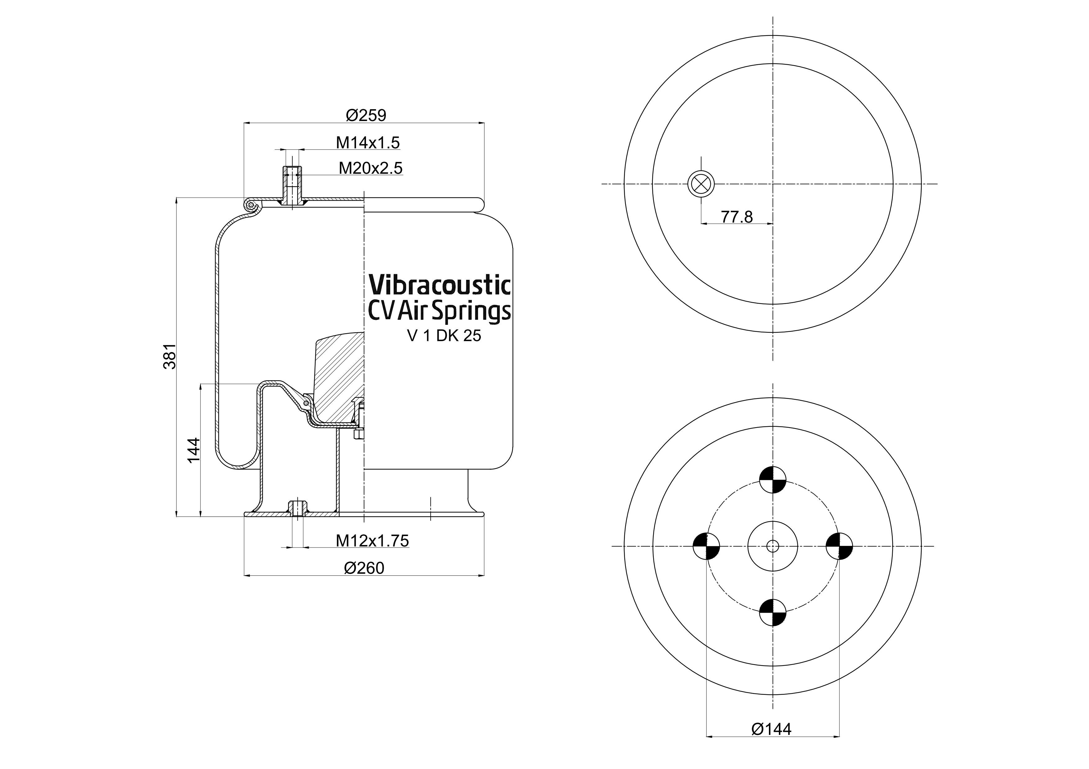 V 1 DK 25-8747 | Vibracoustic Aircruise Air Spring for Daimler TAS HT250 Trailer