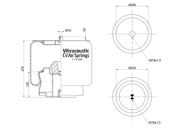 V 1 E 26A-22, OE No. 10817592 | Vibracoustic Aircruise Air Spring for BYD Bus