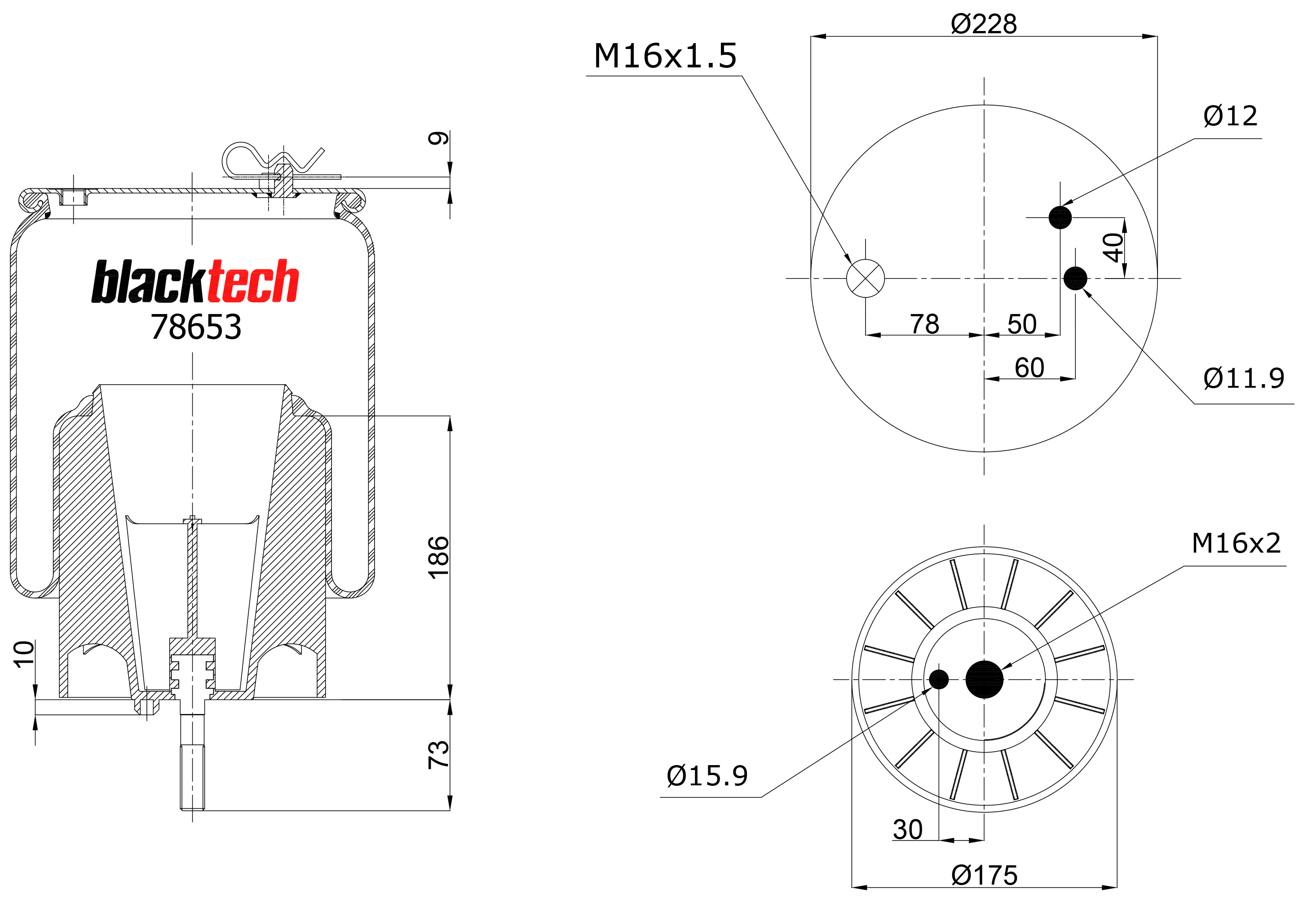 RML 78653 CP | Blacktech Air Spring for Scania P, G, R, T Series Truck