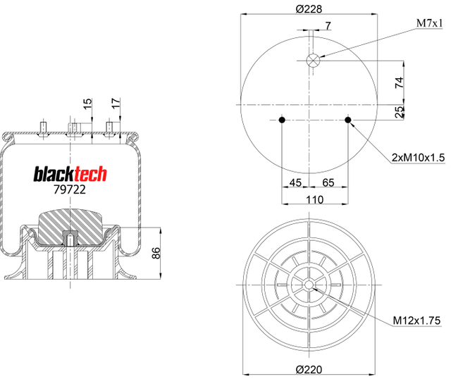 RML 79722 CP2 | Blacktech Air Spring for Scania P, G, R, T Series Truck