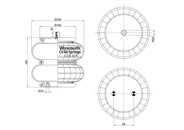 V SP 2 B 12 R-12 | Vibracoustic Aircruise Air Spring for Hendrickson Axle