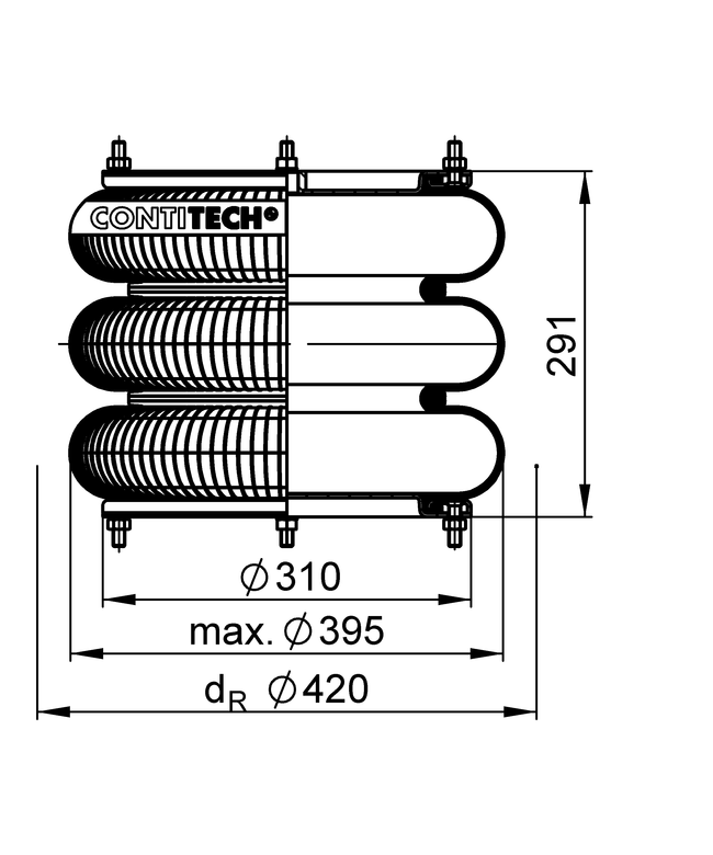 FT 614-36 1/2 M10 | Continental ContiTech Air Spring for Granning Axle