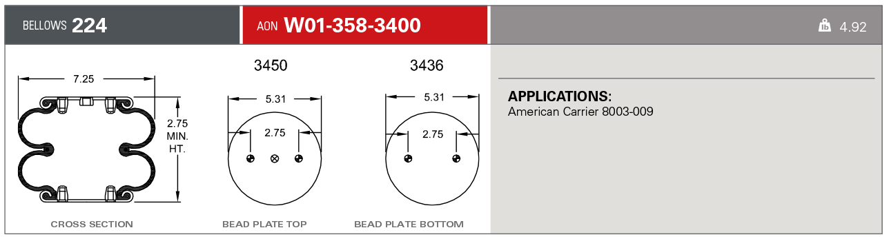 W01-358-3400, New Bellows Style 224C | Firestone Air Spring